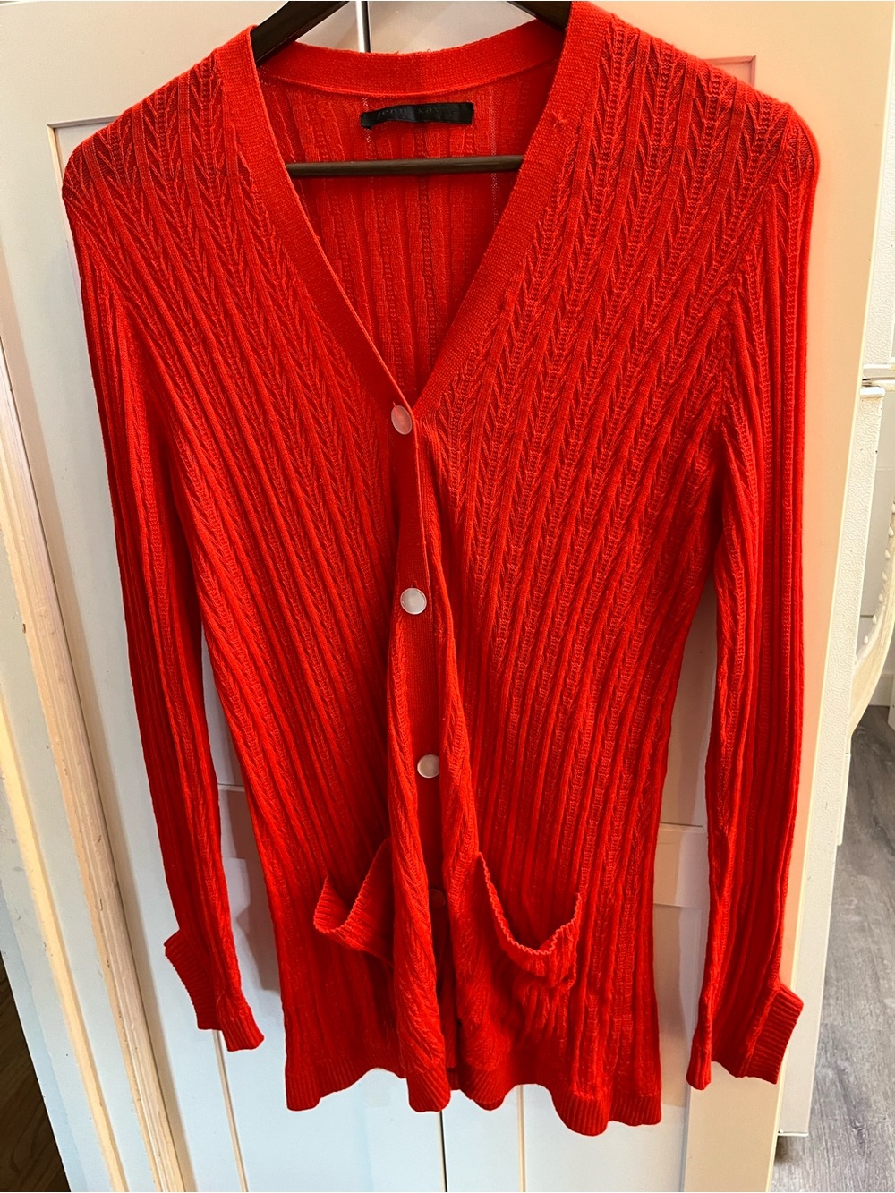 Jenni Kayne July 4th Red Cable-Knit V-Neck Button Cardigan Sweater S